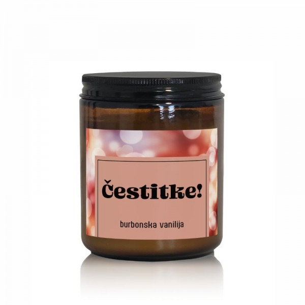 Darilna dišeča sveča z napisom in vonjem burbonske vanilije - Čestitke!
